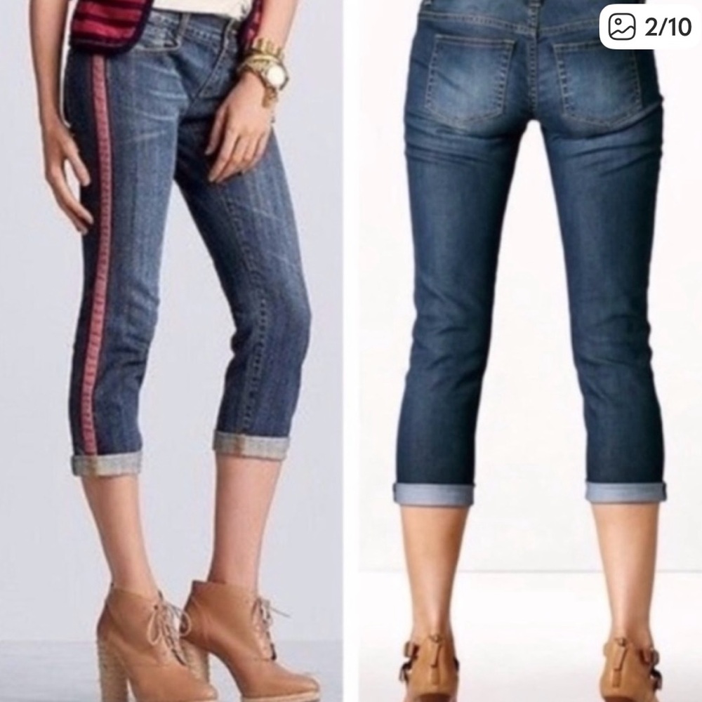 Cabi Johnny Crop Jeans with Red Tuxedo Stripe 6